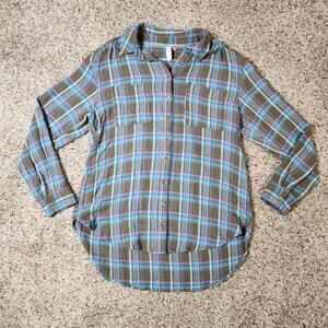 Anthropologie Pilcro Breezy Plaid Button Down Collared Shirt Size Small Viscose